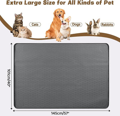 Cat Food Mat, 57" x 40" Extra Large Silicone Pet Feeding Mat with Raised Edge Pet Placemat for Food and Water Bowl Non-Slip, Easy to Clean, Floor Protection (Dark Grey)