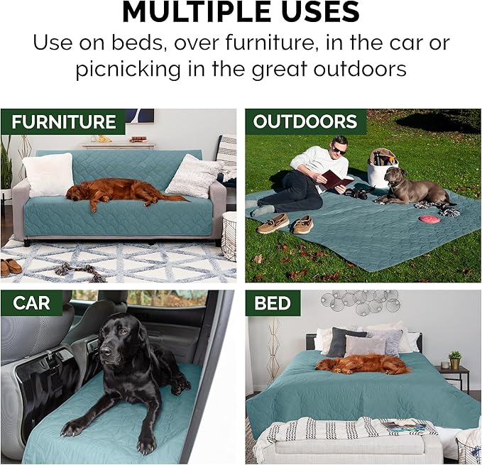 Furhaven Waterproof & Non-Slip Full Size Mattress Cover Protector for Dogs & Cats, Washable, For Beds, Couches, & Car Seats - Quilted Twill Blanket Mattress Cover - Nile Blue, Medium/Full Size