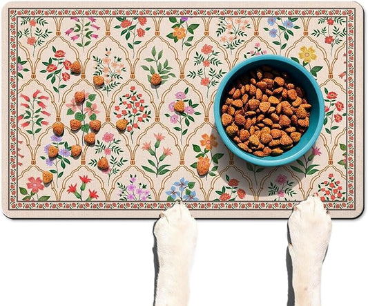Absorbent Pet Dog Bowl Mat for Food and Water, Pet Cat Food Feeding Mat with Non Slip Rubber Backing, Dog Food Mats for Floors Waterproof, 16"x24"