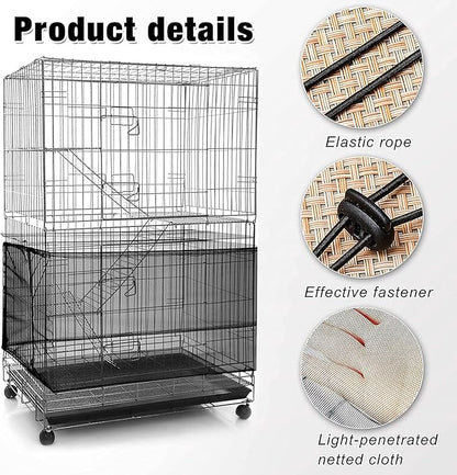Shappy 2 Pieces Adjustable Bird Cage Seed Catcher Birdcage Cover Nylon Mesh Netting Soft Skirt Guard for Parrot Parakeet Macaw Round Square Cage(118 x 14.6 Inch,Black)