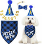 Dog Cat Birthday Party Supplies, Dog Cat Birthday Decorations Hat Bandana Bow Tie Collar Set with 0-8 Number for Large Medium Small Pet (Large, Blue)