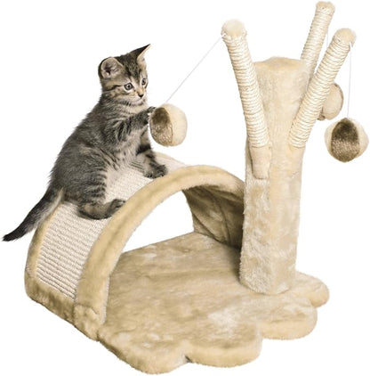 TRIXIE Tavira 15.4-in Cat Tree for Kittens, Sisal Cat Scratcher, Soft Plush-Cover Surfaces, 3 Dangling Cat Toys, Beige
