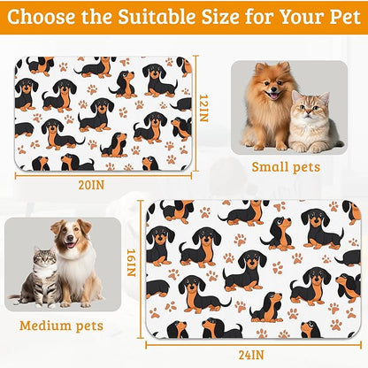 Dog Bowl Mat,Dog Dachshund Pet Feeding Mat for Floors Waterproof,Grey Paws Absorbent Dogs Placemat for Food and Water Quick Dry Pet Cat Feeding Mats with Non Slip Bottom 16" x 24"