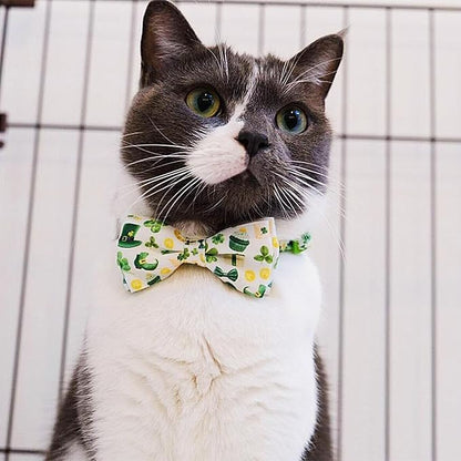 2 Pack St. Patrick's Day Irish Cat Collar with Bow Tie, Holiday Shamrock Clover Collar for Boys and Girls Male Female Kitty Kittens