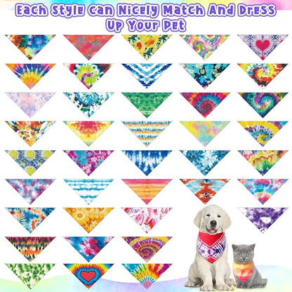 Amylove 120 Pcs St. Patrick's Day Dog Bandanas Bulk Holiday Triangle Dog Pack Puppy Kerchief Bandana Adjustable Spring Pet Scarf for Pet Cat Costume Accessories Decor(Tie Dye)