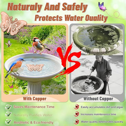 2Pcs Bird Bath Copper Disk, 0.6mm Reinforced 99.9% Pure Copper Cleaning Disk for Physical Clean Water, All-Season Use Cleaner for Outdoor Birdbaths Bowl Garden Fountain (Butterfly)