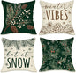 Fahrendom Winter Vibes Green Decorative Throw Pillow Covers 18 x 18 Set of 4, Let It Snow Pine Cones Needle Berry Porch Patio Outdoor Pillowcase, Christmas Seasonal Sofa Couch Cushion Case Home Decor