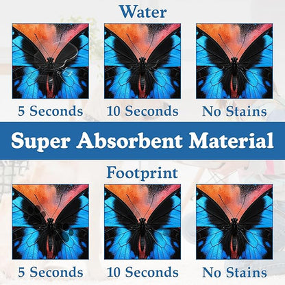 Blue Butterfly on Blooming Pet Feeding Mat– Christmas Stocking Quick Dry Absorbent Dog Cat Food Mat, Non Slip Waterproof Bowl Placemat for Messy Eaters, Pet Accessories for Floors 12"x20"