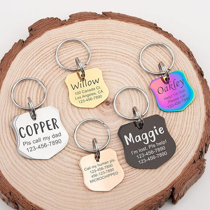 Anavia Personalized Pet ID Tags, Stainless Steel Glossy Laser Engraved Dog Cat Collar Name Tags, Multiple Colors Shapes Sizes (Badge, Small)