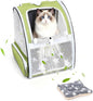 Green Cat Backpack Carrier with Washable Crate Bed Mat Breathable Cat Carrier Large Space for Medium Small Dog Puppy Kitty Bunny Ventilated Mesh Pet Backpack for Cats Travel Hiking Walking Outdoor Use