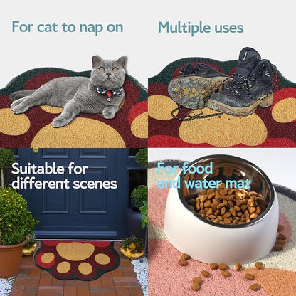 Cute Cat Litter Mat 24”x16”, Litter Box Mat, Litter Trapping Mat, Soft on Kitty Paws, Easy Clean, Anti Slip, Pet Accessories, Door Floor mats - Red Green60*40