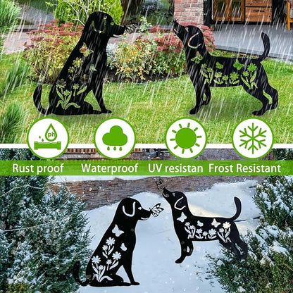 2 Pack Metal Dog Garden Decor for Outside - Unique Dog Statues, Decorative Garden Stakes, Labrador Pet Gifts for Women/Men, Silhouette Yard Art, Ideal for Decorating Backards, (10in)