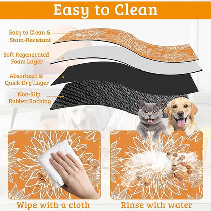 Retro Geometric Aesthetic Dog Food Mat,Orange Absorbent Pet Feeding Mat for Food and Water Bowl,Quick Dry Dog Placemat Non Slip Rubber Backing Waterproof Pet Supplies 12" x 20"