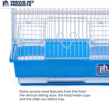 Prevue Pet Products Parakeet Square Roof Bird Cage with Handle - Carrier for Home or Travel, Small Bird Accessories, Easy Storage, for Canaries, Budgies, Finches, Parakeets, and More - Blue & White