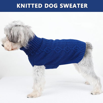 Dog Sweaters Small Dog Clothes Winter Turtleneck Puppy Sweater Warm Pet Cat Sweater Doggy Pullover Outfit with Twisted Design XS~XL(Navy Blue, Large)