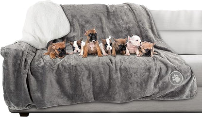 Waterproof Reversible Dog Blanket 60x70 Inches for Couch Bed Car – Soft Sherpa Fleece Pet Throw Furniture Protector Cover - Washable Pet Blanket for Dogs Cats Home Décor by PETMAKER (Gray)