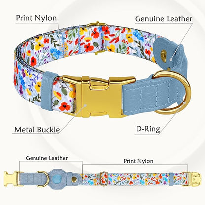 AirTag Dog Collar for Small Medium Large Breed - Adjustable Cute Pattern Dog Collar with Airtag Holder and Metal Buckle - Soft Leather Tracker GPS Apple Air Tag Pet Collars for Puppy Girl Boy Female