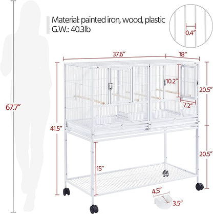 Yaheetech Stackable Divided Breeder Breeding Parakeet Bird Cage for Canaries Cockatiels Lovebirds Finches Budgies Small Parrots with Rolling Stand, White