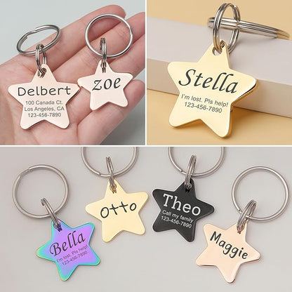 Anavia Personalized Pet ID Tags, Stainless Steel Glossy Laser Engraved Dog Cat Collar Name Tags, Multiple Colors Shapes Sizes (Star, Small)