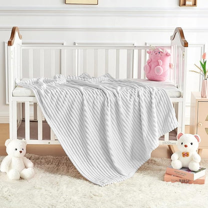 Soft Fleece Baby Blanket Ultra Cozy Grey Baby Blankets for Boys Warm and Lightweight Infant Toddler Newborn Receiving Gift with Reversible Stripes for Crib Stroller, 30x40 Inch, Light Grey