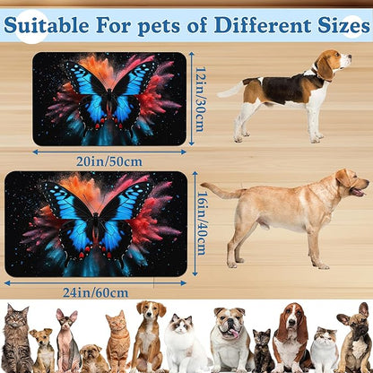 Blue Butterfly on Blooming Pet Feeding Mat– Christmas Stocking Quick Dry Absorbent Dog Cat Food Mat, Non Slip Waterproof Bowl Placemat for Messy Eaters, Pet Accessories for Floors 12"x20"