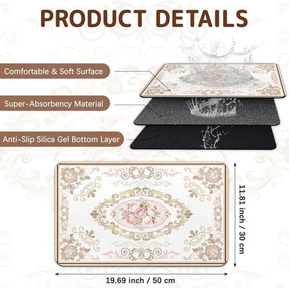 Dog Food Mat for Bowls, Absorbent Quick Dry Dog Cat Mats for Food and Water, Non-Slip Backing Pet Mat Pet Supplies - Floral Pattern