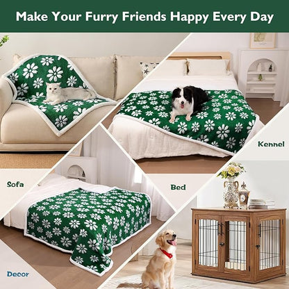 Waterproof Blanket for Dog Cat or Adult, Cute 3D Textured Flower Dog Blanket for Bed Couch Sofa, Soft Liquid Pee Proof Pet Furniture Protector, 60"x80", Green