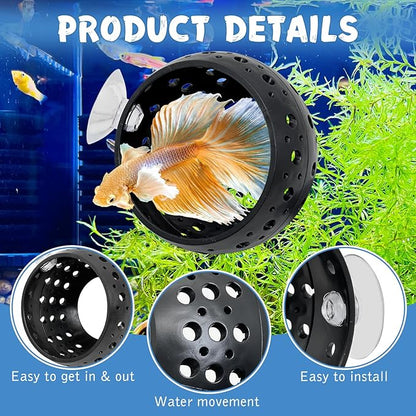 Fhiny Betta Tunnel, 2 PCS Aquarium Fish Hideout with Suction Cup Tank Tunnel Shrimp Cave Aquarium Ornament Fish Tank Accessories for Shrimp Betta Guppy Hiding Resting (Black)