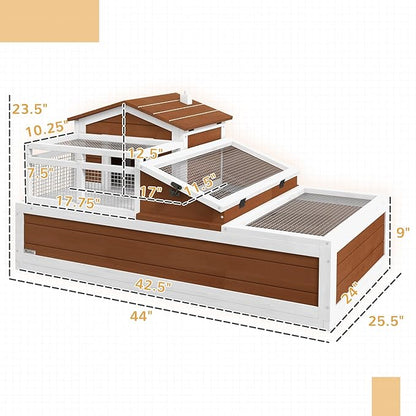 PawHut 3- Room Tortoise House Habitat with Balcony & 2 Stories, Indoor/Outdoor Wooden Tortoise Enclosure with Ladder, Tray, Openable Roof, Large Reptile Cage, 44" x 25. 5" x 23", Coffee