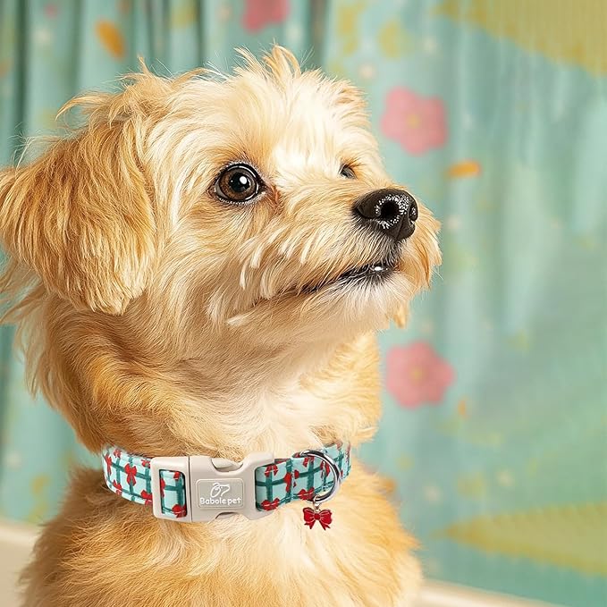 Christmas Dog Collar for Small Dogs - Cute Festive Plaid with Red Bow Christmas Collars for Dogs, Soft Adjustable New Year Dog Collars with Quick Release Buckle S