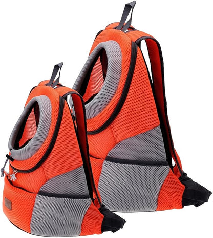 Mogoko Airline Approved Cat Dog Backpack, Puupy Pet Carrier Front Bag with Breathable Head Out Design and Double Mesh Padded Shoulder for Outdoor Travel Hiking (L, Orange)