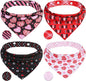 PAWCHIE Valentine's Day Dog Bandanas 4 Pack, Reversible Dog Party Triangle Scarf Bibs,Pet Holiday Costume with Adjustable Snaps,Multiple Love-Themed Patterns for Medium Dogs Puppy,Cats Pets, S