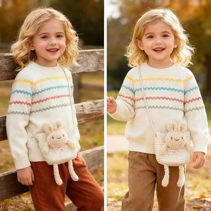 Simplee kids Baby Girl Knit Sweater with Bear in The Pocket Toddler Pullover Sweater Cute Fall Winter Clothes
