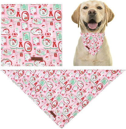 Christmas Dog Bandana–Adorable Happy Snowman Triangle Scarf for Small Medium Large Dogs, Soft Cotton Pet Bib for Winter & New Year, Adjustable Dog Kerchief
