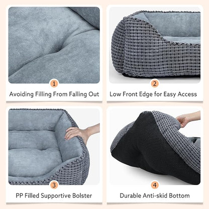 MIXJOY Dog Bed for Large Medium Small Dogs, Rectangle Washable Sleeping Puppy Bed, Orthopedic Pet Sofa Bed, Soft Calming Cat Beds for Indoor Cats, Anti-Slip Bottom with Multiple Size (30-Large, Grey)