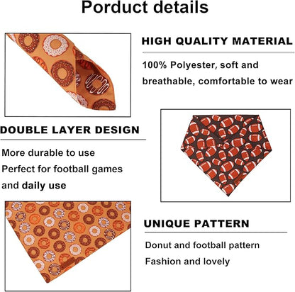 ADOGGYGO Dog Bandanas Boy Girl, Reversible Football Donuts Pet Scarf, Premium Fabric, Adjustable Fit Brown Football Bandanas for Small Large Dogs (Small)