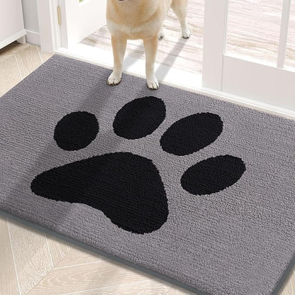 Buganda Dog Door Mat for Muddy Paws, Absorbent Dirt Trapper Non Slip Indoor Doormats, Washable Low-Profile Mat for Mud Dogs, Entryway Carpet for Inside Floor (30x20 Inches, Grey)
