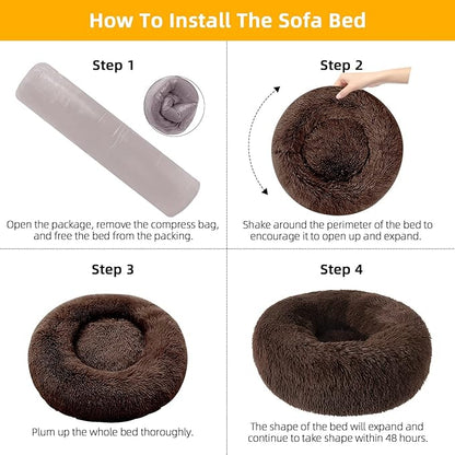 Nisrada Dog Bed for Small Medium Large Dogs, 24 inch Calming Dogs Bed, Washable-Round Cozy Soft Pet Bed for Puppy and Kitten with Slip-Resistant Bottom
