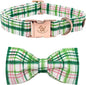 Elegant little tail Dog Collar with Bow - Pink with Green Plaid Boy or Girl Dog Collar Cute Bowtie Pet Collar Adjustable Dog Collar for Large Dogs
