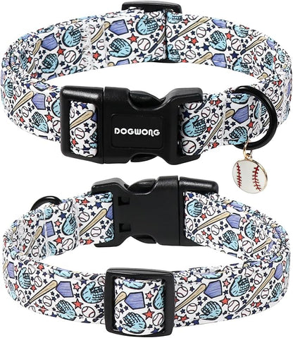 DOGWONG Baseball Dog Collar-Cute Boy Baseball Dog Collar, Adjustable Soft Male Dogs Collars for Large Dogs, XL