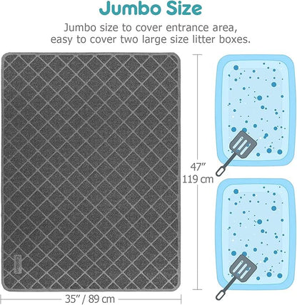 Cat Litter Mat Litter Trapping Mat, 47" x 35" Premium Durable PVC Grid Mesh with Scatter Control, Non-slip, Less Waste Cat Litter Box Mat, Soft on Kitty’s Paws, Urine Waterproof