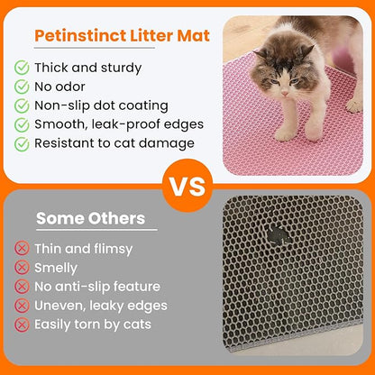 Extra Large Cat Litter Mat, 30x22 Inches Honeycomb Double Layer Cat Litter Trapping Mat, Non Slip Waterproof Urine Proof Large Kitty Litter Box Mat for Floor, Kitten Supplies, XL, Pink