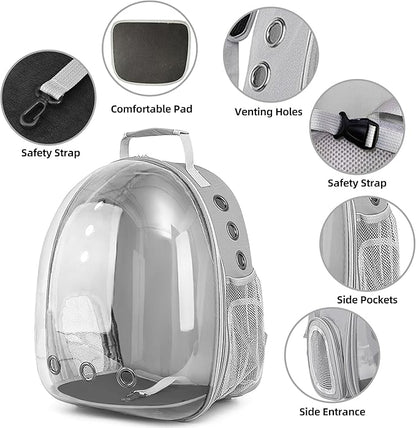 Pet Backpack Carrier,Bubble Backpack Cat Carrier,Pets and Small Dogs,Space Capsule Pet Carrier for Traveling, Walking, Hiking and Outdoor Activities (Gray)