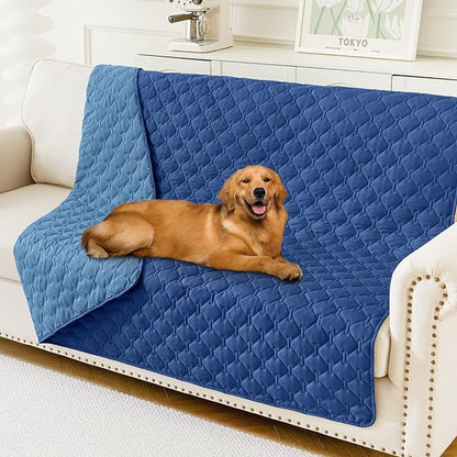 Smiry Waterproof Dog Bed Cover Blanket, Soft Reversible Pet Blanket, Washable Leakproof Cats Dogs Couch Cover for Sofa, Couch, Furniture (68x82 Inch, Navy/Blue)