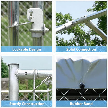 HITTITE Extra Large Outdoor Dog Kennel, Anti-Rust Dog Kennel Outside with Roof, Galvanized Chain Link Dog Runs for Outside with Waterproof UV-Resistant Cover and Secure Lock