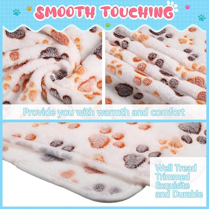 Tatuo 4 Pcs Dog Blanket for Pet Cat Blankets Indoor Puppy Teething Stuff Toys Paw Print Fleece Soft Blanket Sleep Mat for Guinea Pig Cage(White,Medium(30 x 20.5 Inch),Square)