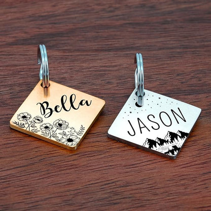 Ultra Joys Stainless Steel Pet ID Tags - Personalized Front and Back Engraving, Customized Dog and Cat Tags, Optional Engraved on Both Sides, Diamond Flower Rose Large
