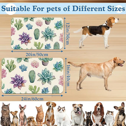 Cactus Flower Pet Feeding Mat for Floors–Christmas Stocking Absorbent Quick Dry Dog Cat Bowl Mat for Food and Water, Non Slip Waterproof Base, Mess-Free Feeding Accessories 16"x24"