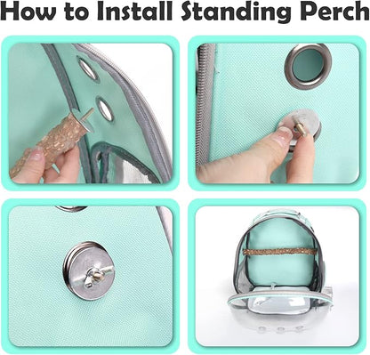 Bird Backpack Carrier with Perch, Portable Wild Bird Travel Cage Bag, Parrot Carrier Cockatiel Cage w/Toy Stainless Steel Food Bowl Tray for Conures Parakeet Budgie Canary Lovebirds Small Animals