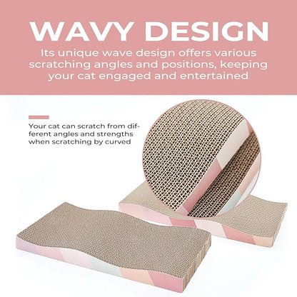 Cat Scratching Pads Cardboard Cat Scratchers for Indoor Cats Reversible Large Wide Corrugated with Catnip and Mini Toy (3pcs)